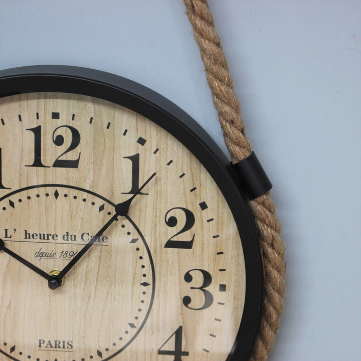 33cm Industrial Pulley & Rope Hanging Wall Clock