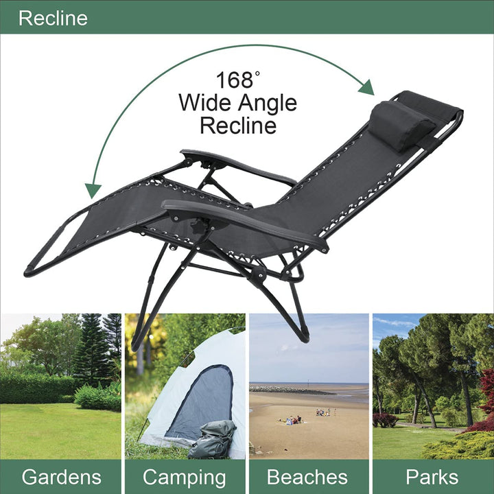 Deluxe Gravity Garden Reclining Sun Chair Lounger - Black
