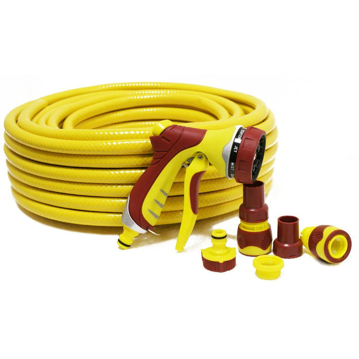 Pro Gold 30m Flexible Hose Pipe And Spray Gun Fitting Set