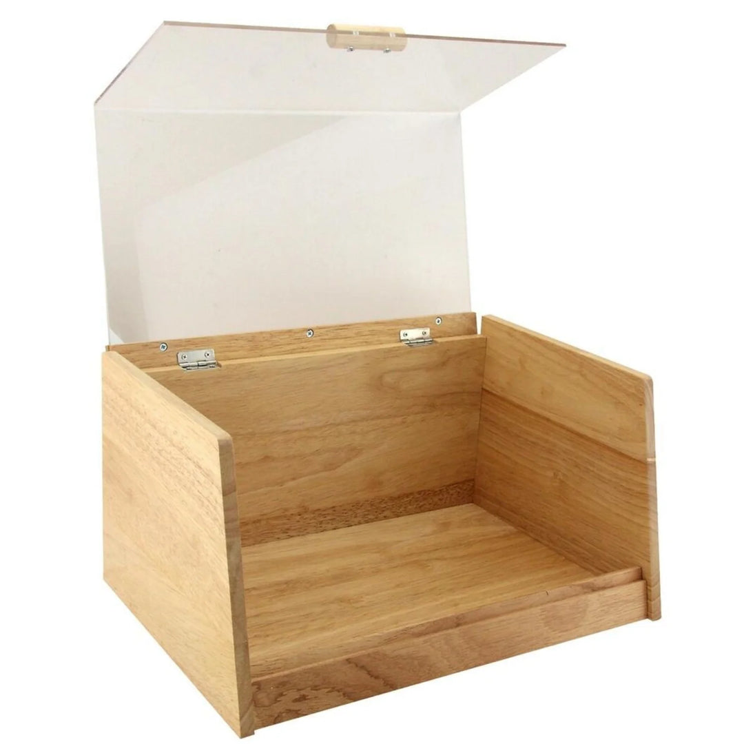 Wooden Clear Front Bread Bin With Clear Top Container