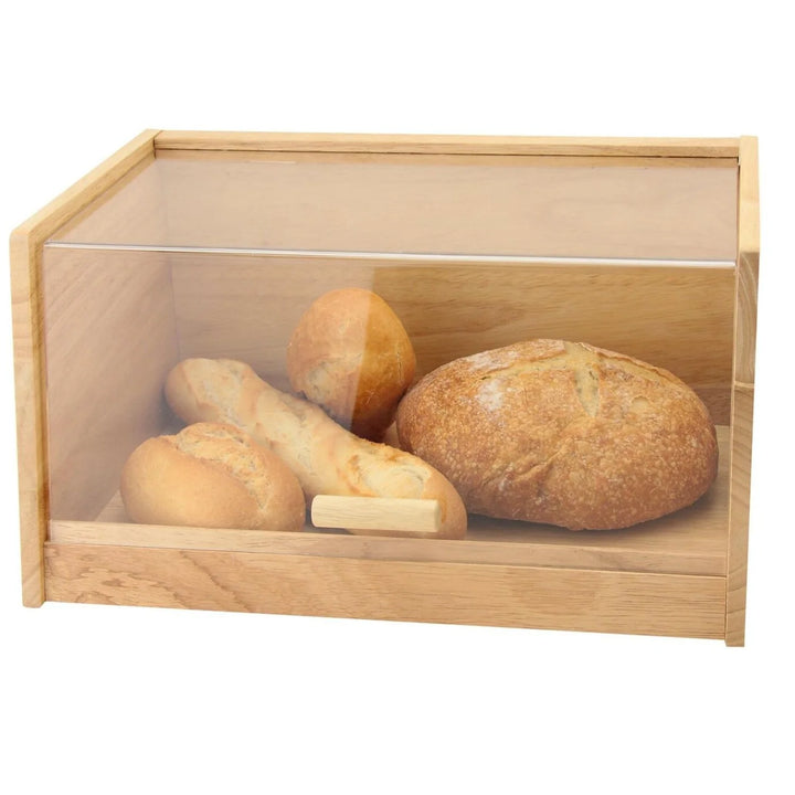 Wooden Clear Front Bread Bin With Clear Top Container